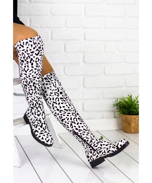 Vissia Beyaz Leopar Çorap Çizme
