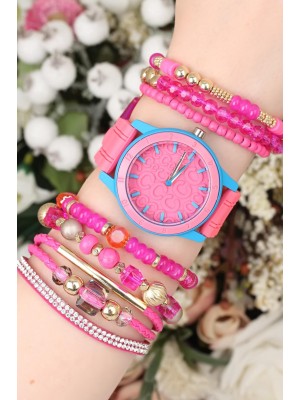 Silikon Kordonlu Bayan Saat Kombini