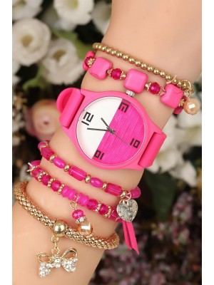 Silikon Kordonlu Bayan Saat Kombini