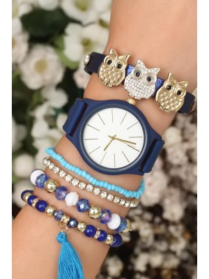 Silikon Kordonlu Bayan Kombin Saat