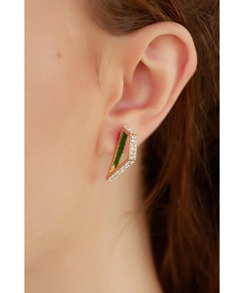 Sarı Renk Kaplama Geometrik Tasarım Bayan Küpe