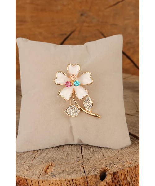 Zirkon Taşlı Çiçek Figürlü Broş