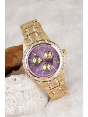 Zirkon Taşlı Dore Renk Clariss Marka Metal Bayan Kol Saati