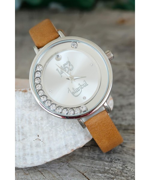 İstanbul 1453 Tasarımlı Kahverengi Deri Kordonlu Bayan Saat