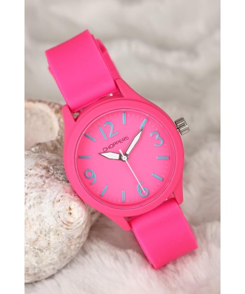 Neon Pembe Renk Spor Kasa Silikon Kordonlu Bayan Saat