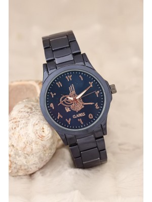 Osmanlı Tuğralı Clariss Marka Lacivert Renk Metal Kordonlu Bayan Kol Saati