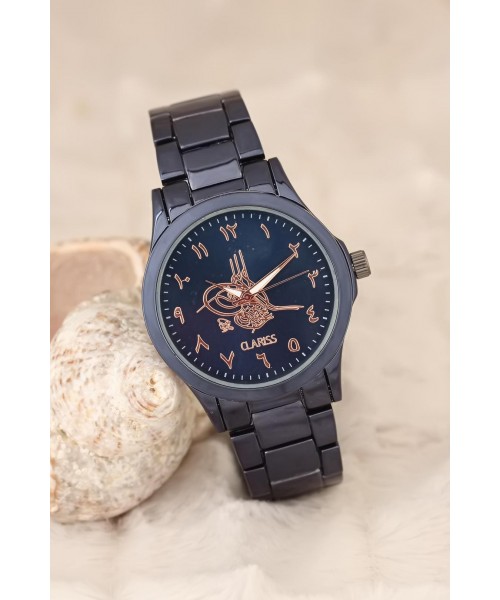 Osmanlı Tuğralı Clariss Marka Lacivert Renk Metal Kordonlu Bayan Kol Saati