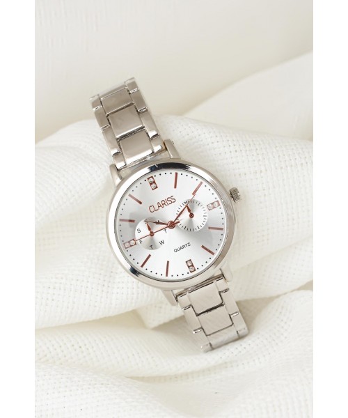 Silver Metal Kordonlu Silver İç Tasarımlı Yeni Sezon Clariss Marka Bayan Kol Saati