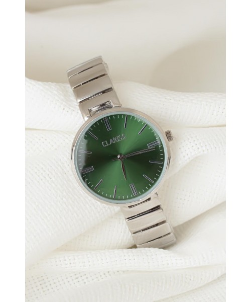 Silver Renk Metal Kordonlu Yeni Sezon Yeşil Renk İç Tasarımlı Bayan Clariss Marka Kol Saati