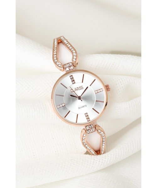 Rose Metal Taşlı Kordonlu Yeni Sezon Beyaz Renk İç Tasarımlı Bayan Clariss Marka Kol Saati Rose Metal Taşlı Kordonlu Yeni Sezon Beyaz Renk İç Tasarımlı Bayan Clariss Marka Kol Saati