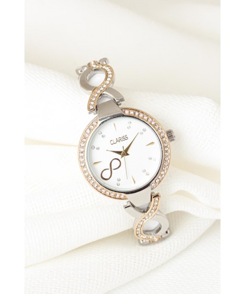 Silver Renk Metal Taşlı Kasa Ve Kordonlu Yeni Sezon Tasarımlı Bayan Clariss Marka Kol Saati