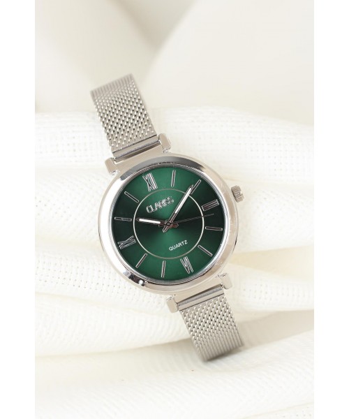 Silver Renk Kaplama Hasır Metal Kordonlu Yuvarlak Metal Yeşil İç Tasarımlı Kasa Clariss Marka Bayan Saat Silver Renk Kaplama Hasır Metal Kordonlu Yuvarlak Metal Yeşil İç Tasarımlı Kasa Clariss Marka Bayan Saat