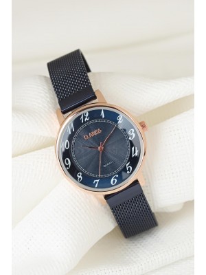 Lacivert Renk Kaplama Hasır Metal Kordonlu Clariss Marka Bayan Kol Saati