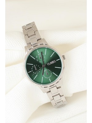 Silver Renk Kaplama Metal Kordonlu Yeşil Renk İç Tasarımlı Clariss Marka Bayan Kol Saati