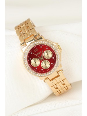 Zirkon Taşlı Dore Renk Clariss Marka Metal Bayan Kol Saati