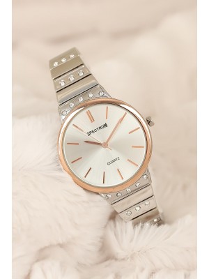 Silver Renk Taşlı Metal Kordonlu Rose Kasa Bayan Saat