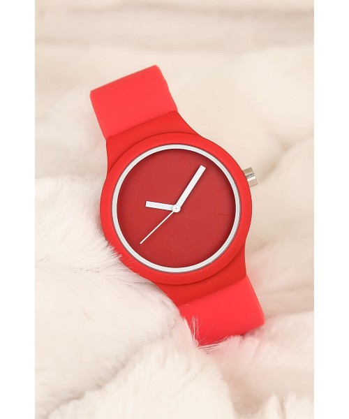 Kırmızı Silikon Bayan Saat Kırmızı Silikon Bayan Saat