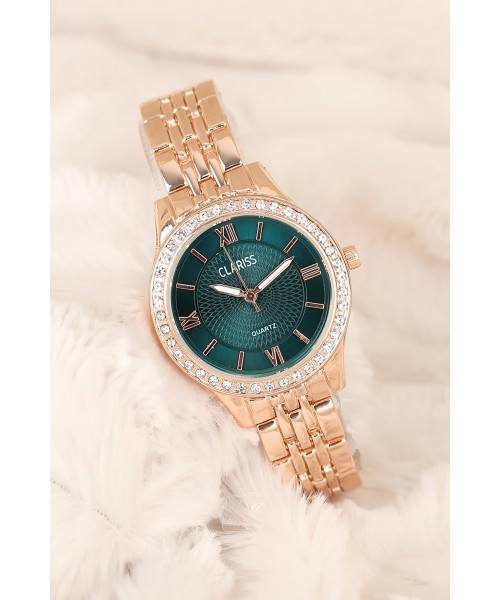 Rose Renk Metal Kordonlu Taşlı Yeşil Kasa Clariss Marka Bayan Kol Saati Rose Renk Metal Kordonlu Taşlı Yeşil Kasa Clariss Marka Bayan Kol Saati