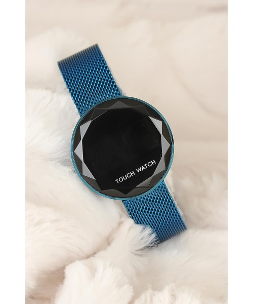 Lacivert Hasır Metal Kordonlu Dijital Bayan Kol Saati