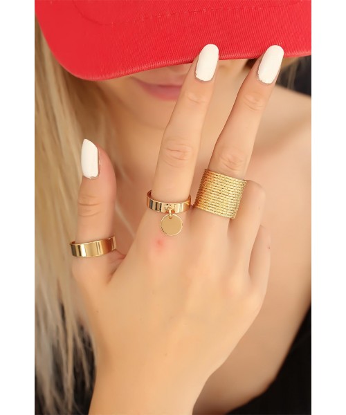 Trend Gold Renk Metal Bayan Yüzük Seti