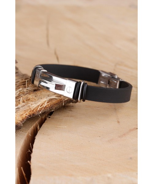 Siyah Silikon Çelik Aksesuar Tasarımlı Erkek Bileklik