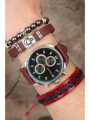 Deri Kordonlu Erkek Saat Kombini