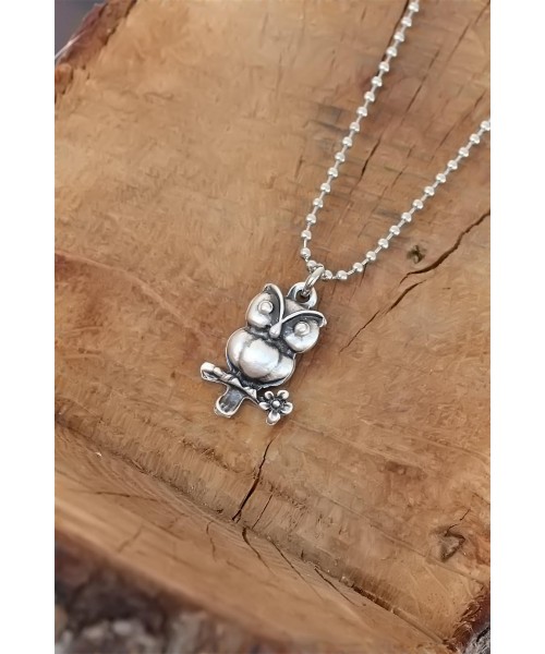 Top Zincirli Baykuş Tasarım Eskitme Gümüş Renk Kolye