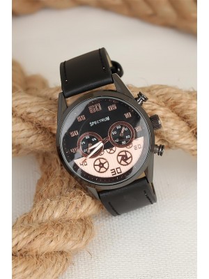 Siyah Deri Kordonlu Füme Renk Spor Metal Kasa Erkek Kol Saati