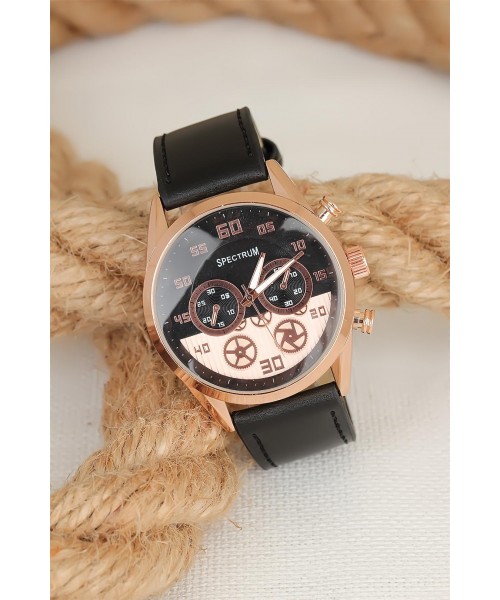 Siyah Deri Kordonlu Rose Renk Spor Metal Kasa Erkek Kol Saati