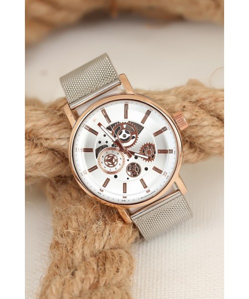Silver Renk Hasır Metal Kordonlu Rose Metal Kasa Erkek Kol Saati