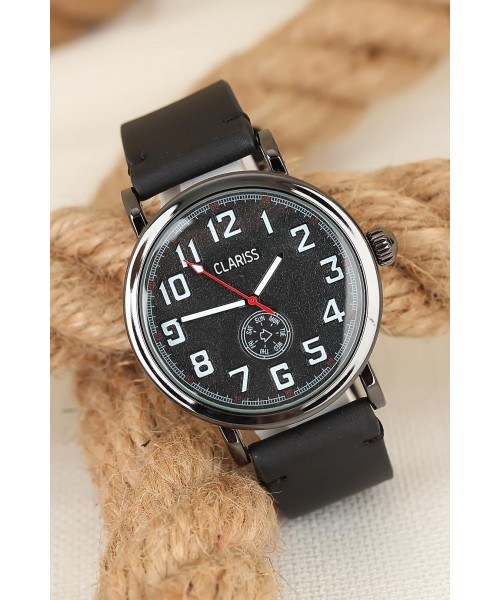 Siyah Deri Kordonlu Füme Metal Kasa Clariss Marka Erkek Kol Saati