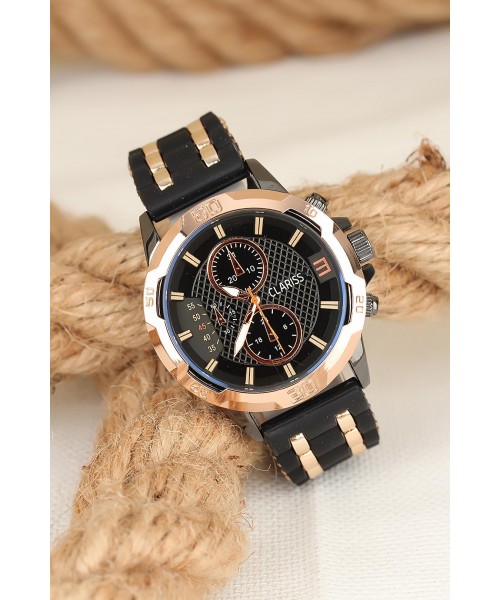 Siyah Silikon Kordonlu Rose Spor Metal Kasa Clariss Erkek Kol Saati