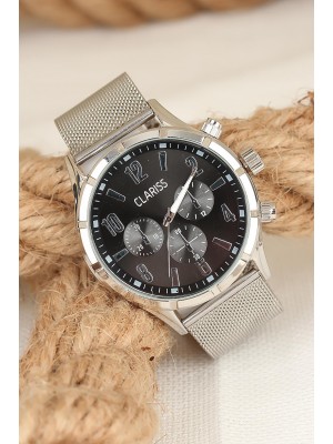 Silver Renk Hasır Metal Kordonlu Metal Kasa Clariss Marka Erkek Kol Saati