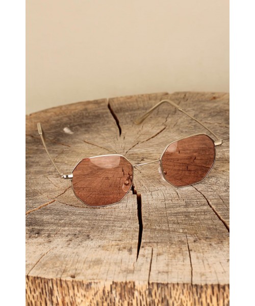 Kahverengi Retro Metal Silver Çerçeveli Güneş Gözlüğü