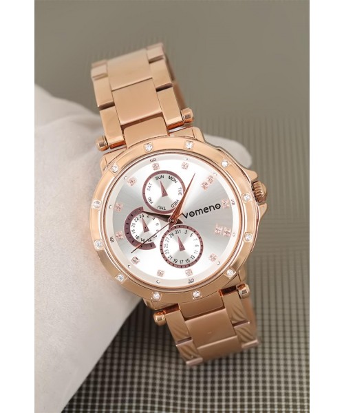 Vomeno Marka 2 Yıl Garantili Rose Renk Metal Kordon Spor Kasa Bayan Kol Saati