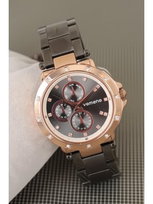Vomeno Marka 2 Yıl Garantili Füme Renk Metal Kordon Spor Kasa Bayan Kol Saati