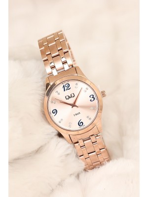 Q&amp;Q Marka Rose Kaplama Metal Kordonlu Şık Kasa 2 Yıl Garantili Bayan Kol Saati