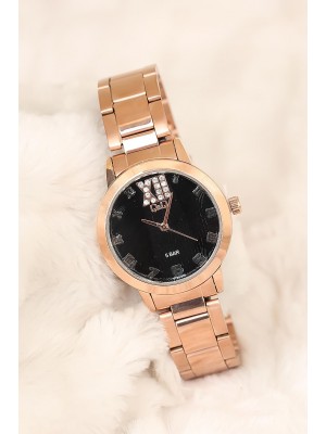 Q&amp;Q Marka Rose Renk Kaplama Metal Kordon Taşlı Tasarım 2 Yıl Garantili Bayan Kol Saati