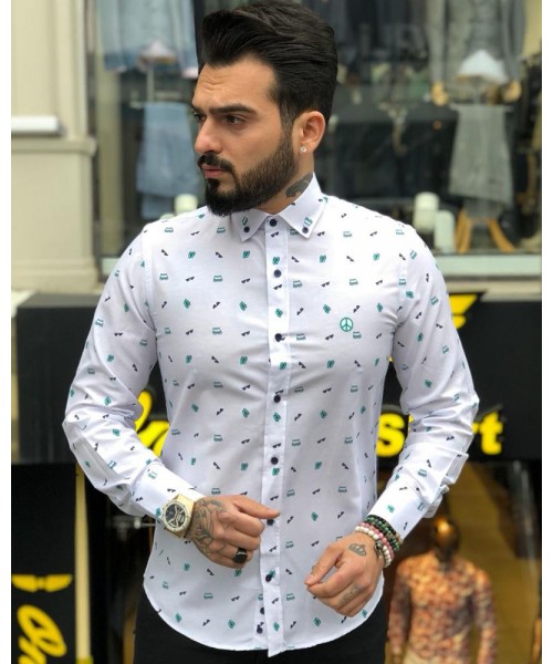 Baskılı Erkek Poplin Gömlek Baskılı Erkek Poplin Gömlek