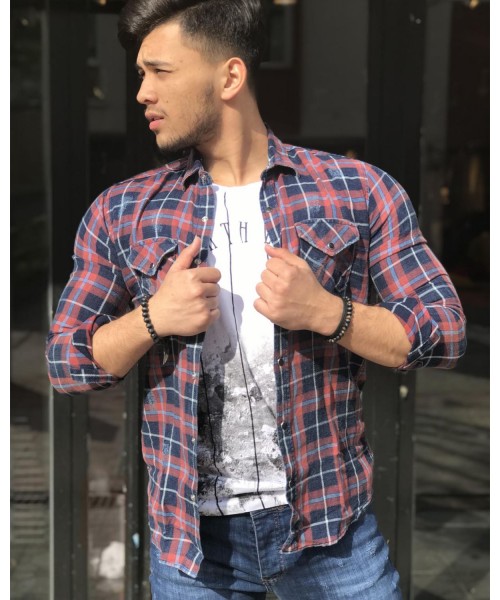 Yıkamalı Likralı Slim Fit Erkek Kot Gömlek
