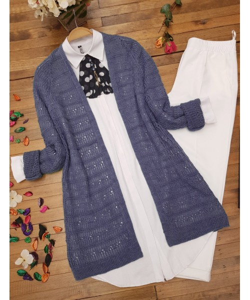 Örgü Model Mevsimlik Hırka  -Mavi